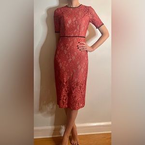 Women’s Alexis Coral lace Midi dress; Size XS; lined with cut-out back
